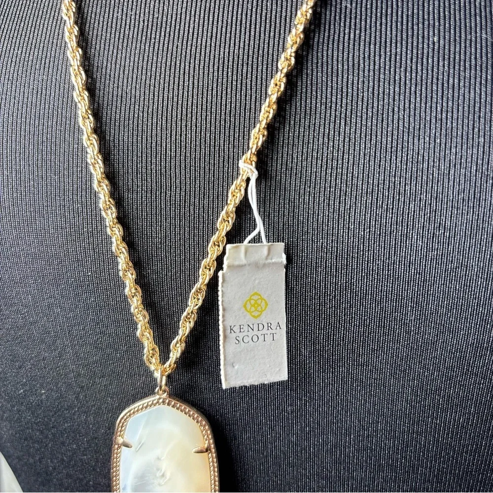 Kendra Scott Necklace Rayne 14k Gold Brass Long Rope Chain Ivory Mother of Pearl